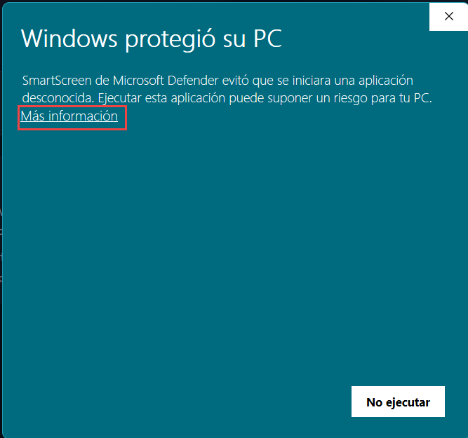 Pantalla de advertencia de SmartScreen