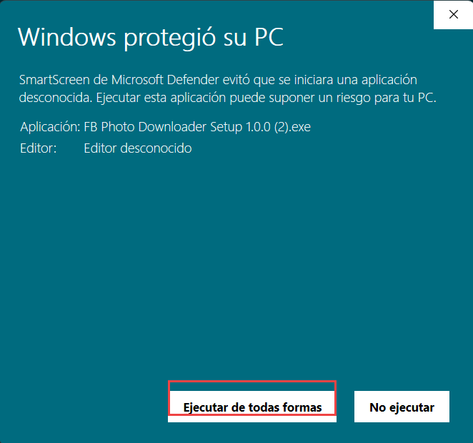 Botón de Ejecutar de todas formas en SmartScreen